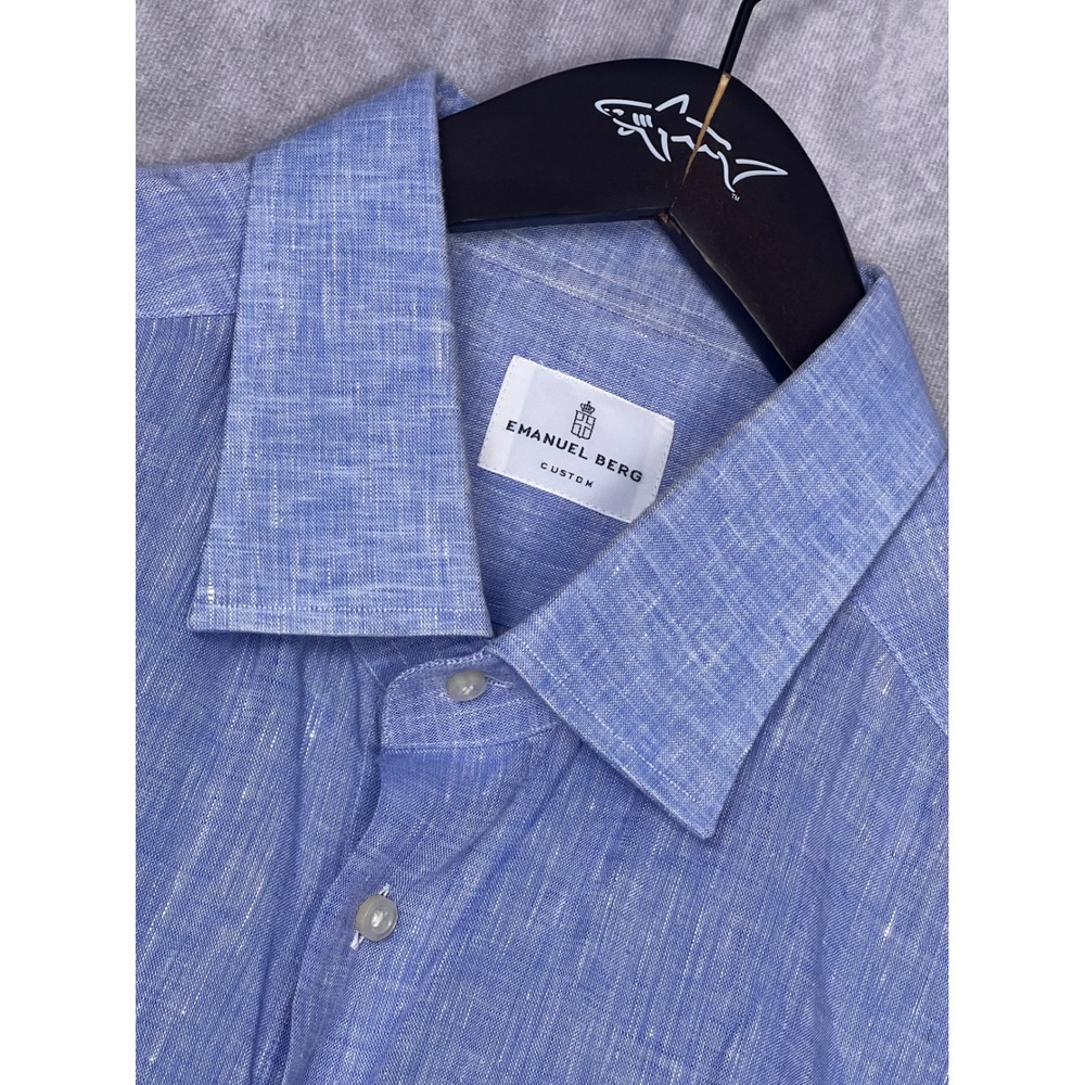 Emanuel Berg Button Up Mens Blue Excellent Linen Custom Long Sleeve Shirt